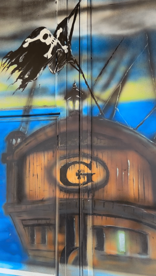 Pirate Ship Mural at Gaspar's Grotto in Tampa, FL
